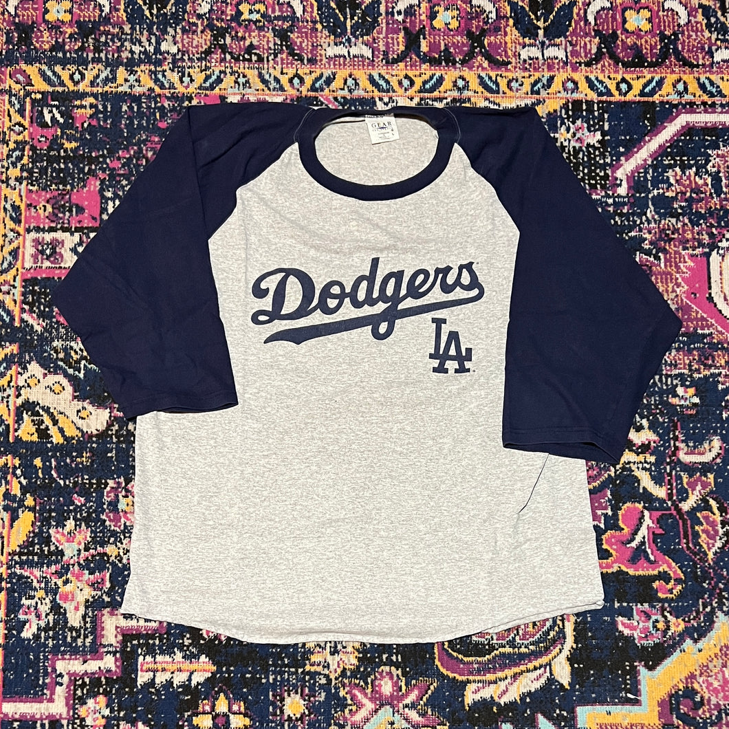 LA Dodgers T Shirt Blue Gray Raglan Sleeve Size Large