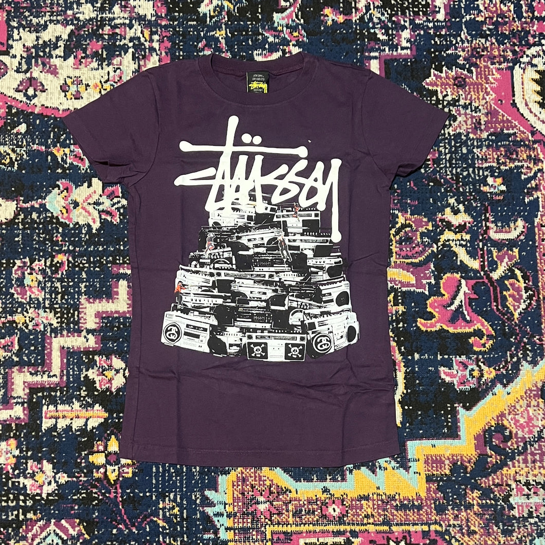 Stussy Streetwear T Shirt Boombox Tower Purple Size Small Women